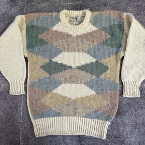 Men's Vintage 90's Heritage Ireland Hand Knit Patchwork Crewneck Sweater Sz 40 M